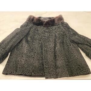 Vintage Women's Bespoke curly lamb wool Fur Collar Swing Coat